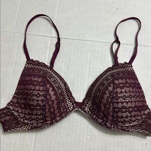 Victoria's Secret Plunge Bra‎ 34B Purple Burgundy Lace Underwire Padded
